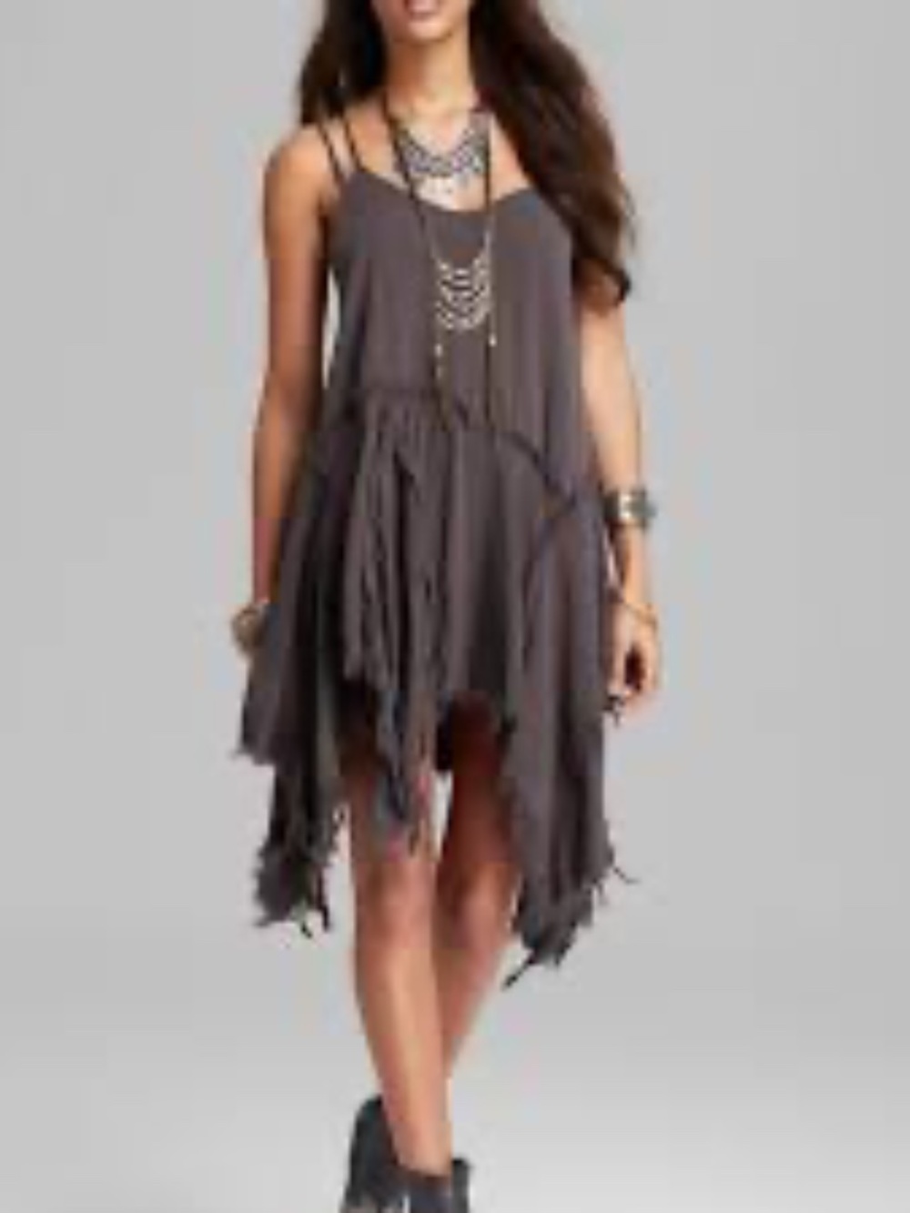 Free People Tattered Up Shred Slip Dress Charcoal Size Small NWOT - Picture 3 of 11